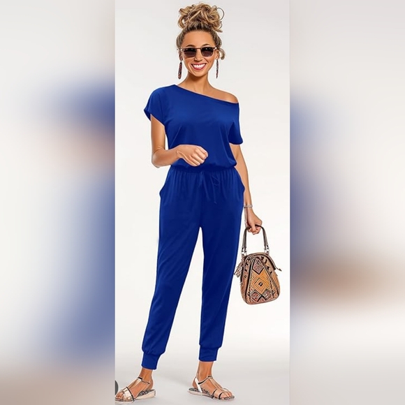 Juicy Couture Pants - Juicy Couture Blue Jumpsuit with Elastic Waist and Tapered Legs